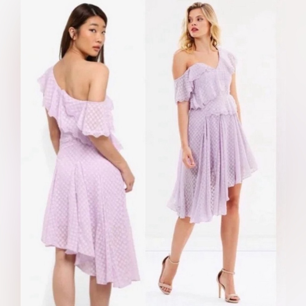 Bardot Lace Trim Polka Dot Senorita Dress Lilac Midi Size 6 / Small